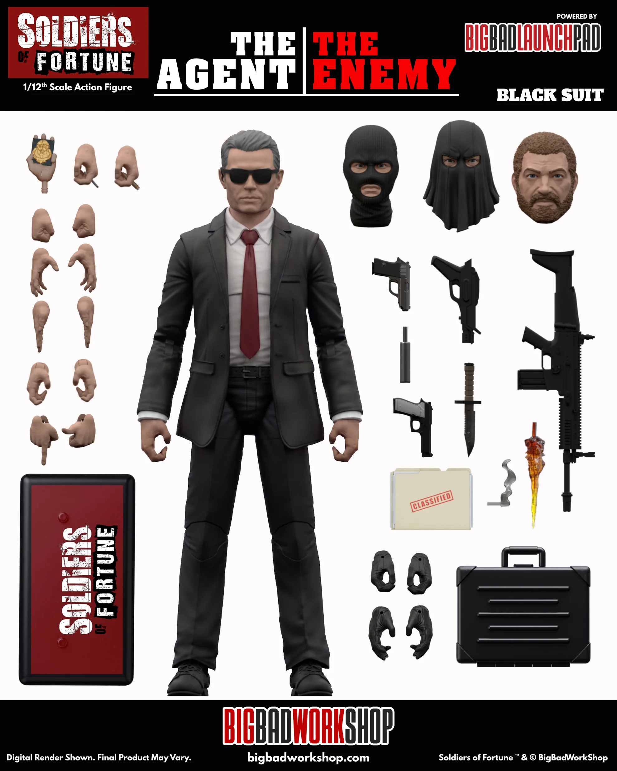 Soldiers of Fortune The Agent The Enemy (Black) 3 Soldiers of Fortune The Agent/The Enemy ( Black ) 1/12 Scale Action Figure